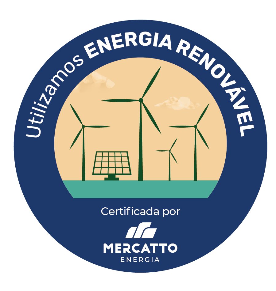 Utilizamos Energia Renovável - Certificada por Mercatto Energia